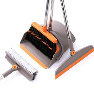 lot 5989 image: Multifunction 3-in-1 Broom and Dustpan, Silicone broom Squeegee and Scrub Brush Set with Long Adjustable Handle for Indoor & Outdoor Sweeping and Scrubbing, Ideal for Pet Hair, Liquids Spills and Dirt