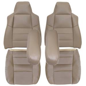lot 5997 image: NLQR Tan Leather Driver and Passenger Side Bottom & Top Back Replacement Seat Covers & Armrest Covers Compatible with Ford F250 F350 F450 F550 Lariat 2002-2007 Compatible with Ford Excursion 2002-2005