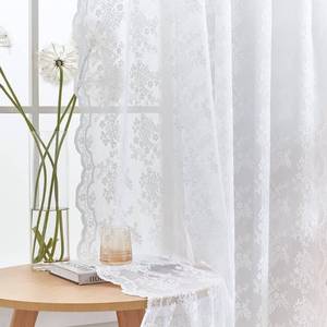 lot 6228 image: YJ YANJUN Vintage Lace Curtains 84 Inches Long 2 Panels-Victorian Floral Old World Style Cottage Shabby Chic White Sheer Curtains for Living Room Bedroom Rod Pocket Light Filtering 52 x 84 Inch