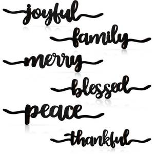 lot 6244 image: Jetec 12 Pieces Thankful Blessed Merry Joyful Peace Family Wood Cutout Rustic Thankful Plate Letter Sign Decor Inspirational Letter Wood Sign for Home Table Plates Table Black