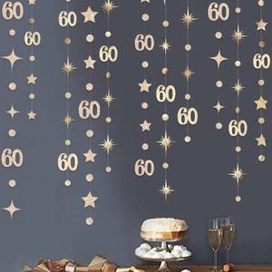 lot 6274 image: Champagne Gold 60th Birthday Decorations Number 60 Circle Dot Star Garland Metallic Streamer Banner for Women Mens Cheers to 60 Years Old Birthday Happy 60th Anniversary Vintage 1965 Party Supplies