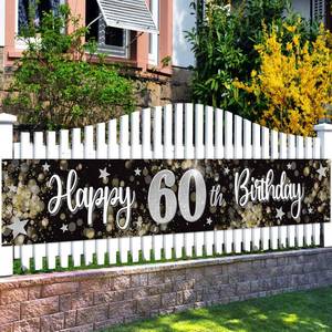 lot 6275 image: Nelbiirth Happy 60th Birthday Decorations,60th Black & Silver Dream Star Large Birthday Backdrop Banner Sign - Cheers to Sixty Years Old Bday Party Supplies.