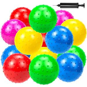 lot 6292 image: Hymaz 20Pcs Bouncy Balls for Kids Toddlers, 9 Inch Sensory Balls Spiky Massage Stress Ball Bulk with Air Pump, Indoor Outdoor Adult Sports Sensory Toys & Kids Fun Beach Party Favors