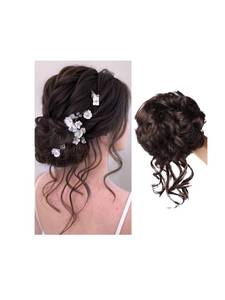 lot 6299 image: Messy Bun Hair Piece Hair Bun Scrunchies Curly Wavy Synthetic Chignon Ponytail Extensions Elastic Band Pieces Thick Updo Hairpieces for Women(Dark Brown)