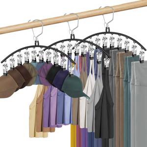 lot 6300 image: 3 Pack Skirt Pants Hangers with Clips, Legging Organizer for Closet Hanging with 10 Cilps Holds 30 LeggingsShortsJeansSkirts Pants Hangers Space Saving Closet Organizers and Storage, Black