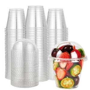 lot 11712 image: Lilymicky 200 PACK 9 oz Clear Plastic Cups With Dome Lids, Crystal Clear Dessert Cups for Ice Cream, Latte, Cold Drinks