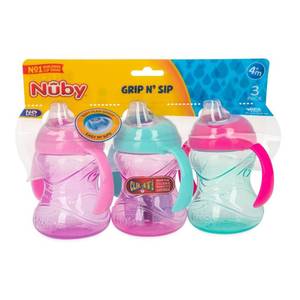 lot 11726 image: Nuby 3pk Clik-It Handle Cup - PurplePinkAqua - 8oz