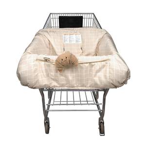 lot 11730 image: Boppy Shopping Cart Cover & High Chair Cover, Cute Almond Croissant, Cart Cover for Babies with Soft 360-Degree Coverage, SlideLine Toy Tether with Crinkle Leaf Toy Included, 6mo