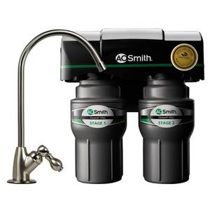 lot 11746 image: AO Smith Under Sink Water Filter System - Reduces PFAS, Lead, & Chlorine in Drinking Water - Under Counter Claryum Filtration for Kitchen - 2-Stage - AO-US-200 (Used)