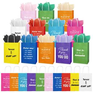 lot 11786 image: 100 Pcs Employee Appreciation Gift Bags Bulk - Include 50 Paper Bags with Handles (8.3x5.9x3.1 Inch) and 50 Tissue Paper, Gifts for Coworkers, Teacher, Team, Staff, Offices, Thank You Gift (Colorful) (Used)