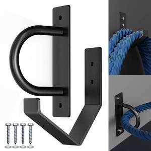 lot 11792 image: YUEYIN Battle Rope Wall Anchor Kit, Heavy Duty Steel Wall Anchor with Training Rope Organiser, Fitness Rope Wall Mount, Black