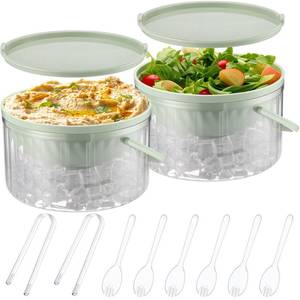 lot 11793 image: Hushee 2 Pack Chilled Dip Bowl 30oz Ice Serving Bowl with Lid Chilled Dip Bowl for Parties Cold Serving Dish with 2 Serving Tongs 6 Spoons for Hummus, Chilled Pasta, Potato, Dressing, Fruit, Salsa