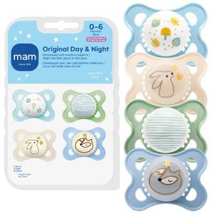 lot 12030 image: MAM Original Baby Pacifiers 0-6 Months, Binky for Newborn Babies, BPA-Free Skin Soft Silicone Nipple, Glows in The Dark, Developed with Medical Experts, 4 Pack, Made in Europe