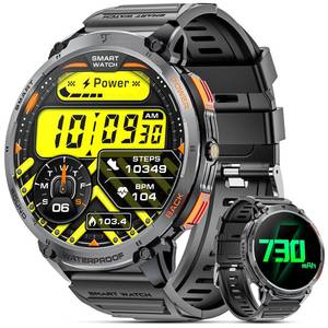 lot 12075 image: Haulvean Military Smart Watches for Men, 1.85 HD Large Screen Smart Watch, Flashlight730mAh110 Sports Modes Fitness Tracker Watch, Waterproof Mens Smart Watch for Android Phones iPhone Compatible