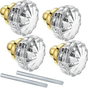 lot 12077 image: Amylove 2 Set Glass Door Knobs Mortise Style Fluted Crystal Antique Door Knobs with Spindle Antique Doorknobs for Home Interior(Gold,Basic)