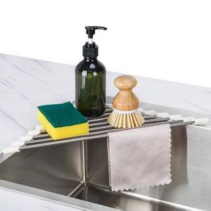 lot 12099 image: Tomorotec Triangle Roll-Up Dish Drying Rack Sink Corner Small Foldable Stainless Steel Over The Sink Multipurpose Kitchen Drainer Caddy Organizer Storage Shelf Holder (Coconut Milk White)