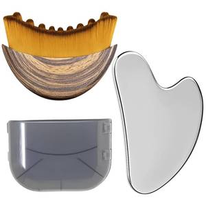 lot 12140 image: Stainless Steel Gua Sha Tool & Lymphatic Drainage Face Brush Set, TWPER Facial Massage Kit for Jawline Sculpting Puffiness Lifting Relaxation, Contour Face Brush with Storage Case