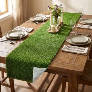 lot 12152 image: 12.6 x 72 Inch Grass Table Runner, Artificial Turf Runner with Upgraded TPR Non-Slip Grid Backing, Natural Green Synthetic Grass Decor for Football Golf Party, Easter, Wedding & Garden