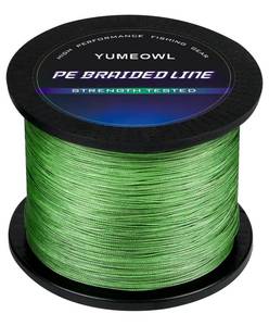 lot 12164 image: YUMEOWL Braided Fishing Line, Enhanced Coating Tech,Zero Stretch Line, 4 Strand, Moss Green, 328YDS, 4LB, 0.05MM