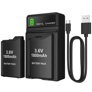 lot 12438 image: BSSING PSP Battery and Charger, 2Pcs 1800mAh 3.6v Lithium Polymer Replacement Rechargeable Batteries with LED Charging Station for PSP 1000 1001, PSP-110, PSP Fat Console (Missing Cord)