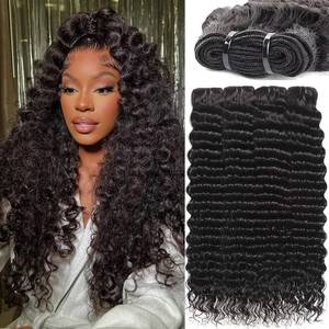 lot 12447 image: Human Hair Bundles 20 22 24 26 Inch Deep Wave Bundles Human Hair 12A 4 Bundles Human Hair 100% Unprocessed Virgin Deep Curly Human Hair Bundles Deals Real Human Hair Extensions Natural Black