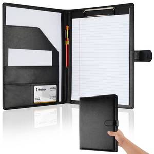 lot 12448 image: Professional Padfolio with Clipboard, Faux Leather Portfolio Folder Binder, Legal Pad Holder for A4 Letter Size Notepad, Resume, Writing Pad, Ideal Organizer for Business Office Conference, Black
