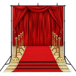 lot 12455 image: Sensfun Red Carpet Curtain Backdrop for Photography Hollywood Theme Party Background Vinyl Red Gold Stage Backdrops for Graduation Prom Vip Birthday Xmas Event Decoration Photo Booth Studio Prop 5X7ft