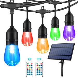 lot 13473 image: WENFENG 48FT Solar Outdoor RGB String Lights, 153 Waterproof Shatterproof LED Bulbs Dimmable Patio String Lights with Remote, Commercial Solar String Light for Patio Yard