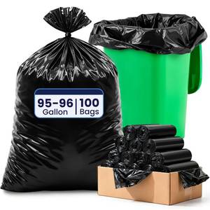 lot 13478 image: Humyoun 100 Count 95-96 Gallon Heavy Duty Trash Bags Extra Large Black Garbage Can Liners for Construction & Outdoor Trash Cans, 1.2 Mil Thick, 60 x 71