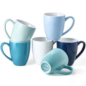 lot 13479 image: Porcelain Coffee Mugs Set of 6, 13 Ounce Coffee Cups with Handle, Ceramic Tea Mugs for Latte, Hot Tea, Cappuccino, Mocha, Cocoa, Blue Assorted Colors Mug Gift Set, Dishwasher and Microwave Safe
