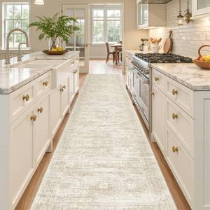 lot 13480 image: Restydon Long Hallway Runner Rug- Carpet Runners for Hallway 12ft, Anti Slip Backing Washable Rug Runner for Bathroom, Entrance, Living Room, Soft Low Pile Modern Rug Runner(2x12, BeigeIvory)