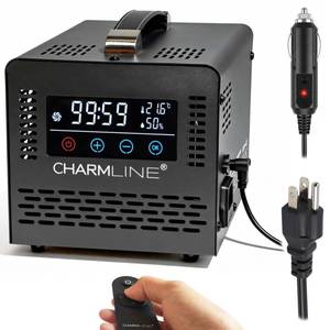 lot 13486 image: Charmline 2-in-1 Smart Ozone Generator with Remote Control, Powered by AC or 12V Car Cigarette Lighter, Odor Eliminator for Car, Room & Basement, 60,000 mgh, Black