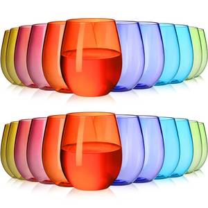 lot 13488 image: Gerrii 24 Pack 12oz Plastic Stemless Wine Glasses Bulk Colored Reusable Shatterproof plastic wine cups for Indoor Outdoor Dining Supplies Party 6 Colors