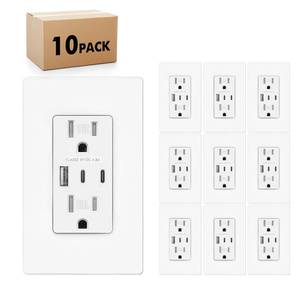 lot 14432 image: Micmi 8Pack USB C Outlet Receptacle, 24W 4.8 Amp 3-Port USB Electrical Wall Outlet 15A Tamper Resistant Receptacle with Dual Type C & A Ports, ETL & FCC Listed, Wall Plate Included, White 15 Amp