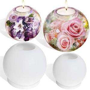 lot 14442 image: Actvty Tealight Candle Holder Resin Molds, 2 Pcs Sphere Tea Light Holder Molds, Crystals BallOrbs Epoxy Resin Molds for DIY Dining Coffee Table Centerpiece, Wedding Decorations