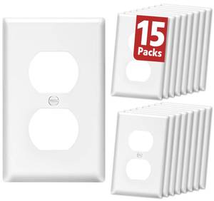 lot 14459 image: 15 Pack Outlet Covers Bulk, Light Switch Cover Plate Standard Size 1-Gang 4.50 x 2.75, Duplex Wall Plates, Outlet Covers Wall Plate, Polycarbonate Thermoplastic, White