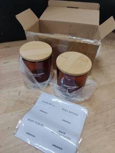 lot 14461 image: Unisence Body Care Gift Set with Glass Jars and Bamboo Lids