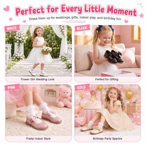 lot 19049 image: shoeslocker Toddler Girl Dress Shoes LittleBig Girl Mary Jane Shoes Wedding Party Girls Princess Flat Shoe White Size 1 (Used)