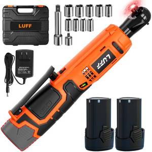 lot 19058 image: LUFF Cordless Electric Ratchet Wrench Kit, 38 12V Power Ratchet Tool Set, 50N.m Variable Speed Trigger with 2 2000mAh Lithium-Ion Batteries, Fast Charge, 11 Sockets