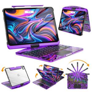 lot 19061 image: SIBEITU Keyboard Case for iPad Pro 13 Inch (M5 2025  M4 2024), 360 Rotatable iPad Pro 13 Clear Cover with Multi-Touch Trackpad, 7-Color Backlight & 3 Brightness, High-Tech Visible PCB Design, Purple