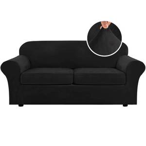 lot 19064 image: H.VERSAILTEX Real Velvet Plush 3 Piece Stretch Sofa Covers Couch Covers for 2 Cushion Couch Sofa Slipcovers Width Up to 90 Inch Feature Thick Soft Stay in Place (Large Sofa, Black)