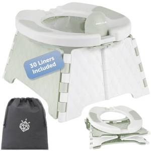 lot 19065 image: Jool Baby Portable Potty Training Chair with Travel Bag and 30 Liners, Foldable, IndoorOutdoor Use, Camping (Sage)