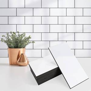 lot 19067 image: StyloVue 100 Pieces Peel and Stick Backsplash for Kitchen, 3 x 6 PVC Subway Tile, Glossy White with Dark Gray Grout, Self Adhesive Stick on Wall Tiles for Kitchen, Bathroom, Fireplace, RV