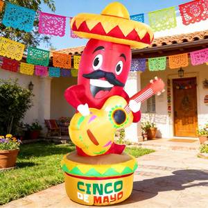 lot 19113 image: DomKom 6Ft Cinco De Mayo Day Inflatable Chili with Taco Sombreros Guitar, Mexican Party May 5 Taco Sombreros Glasses Built-in LEDs Light Fiesta Maracas Blow up for Garden Lawn Yard