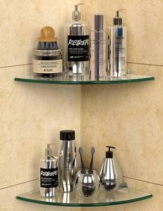 lot 19117 image: Bakzon Glass Corner Shower Shelf 2 Pack, No-Drill Adhesive or Screw Mount, 9.5 Tempered Glass Caddy Holds 22 lbs, Rustproof Aluminum Brackets, Renter-Friendly Inside Shower Organizer