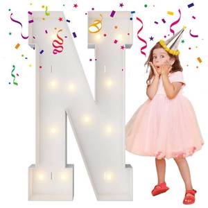 lot 19140 image: Merry Mosaics 4FT Marquee Light Up Letters, Large Marquee Letters, Mosaic Balloon Frame Letters Big Letters for Engagement Wedding Decorations Birthday Party Backdrop Decor, Balloon Arch Kit Letter N (Corners May be Bent)