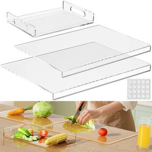 lot 19141 image: HELPLEX Acrylic Cutting Board with Counter Lip �� Set of 3 Clear Non-Slip Chopping Boards and Cutting Boards for Kitchen Countertop, 17.5x13.5 & 16x12  8x12 Tray, Gift for Home Cooks