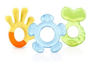 lot 20283 image: Nuby 3 Step Baby Teether Set for Teething Comfort - Soft and Hard Teethers for Babies - Soothes Sore Gums - 3 Months