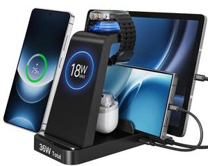 lot 20325 image: Wireless Charger Station for Samsung Galaxy Watch, 5 in 1 Fast Charging Dock Compatible with Galaxy Watch Ultra 8 7 6 5, Galaxy S Series, Galaxy Buds, Multi Device Wireless Charger Stand Black