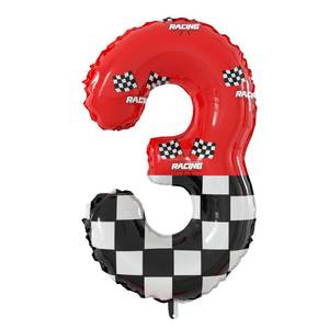 lot 20339 image: 40 Inch Giant Race Car Theme Number Foil Balloons - Red Black White Checkered Flag Number 3 Balloons for Racing Car Kid Birthday Party Decorations Baby Shower Supplies (Numbers 0-9 Available)